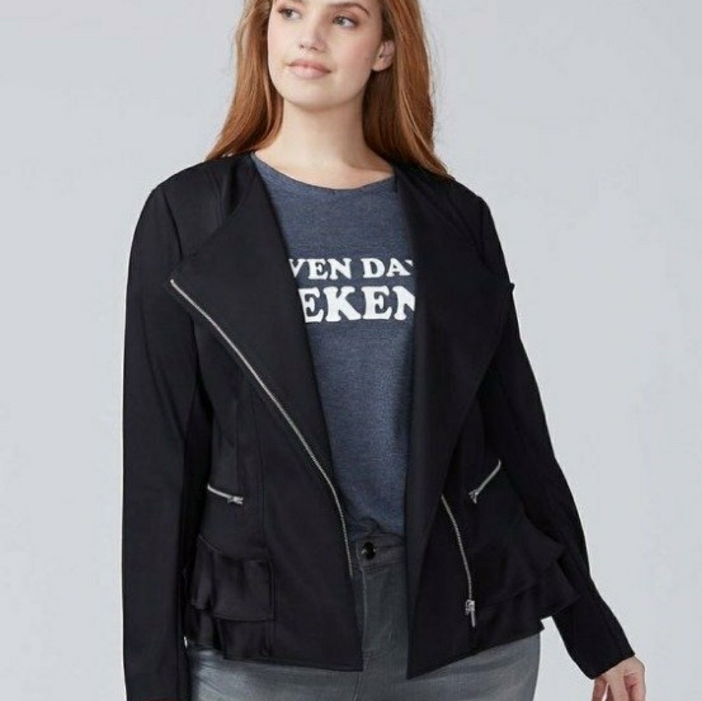 Lane Bryant BLACK  Stretch Ruffle-Hem Jacket